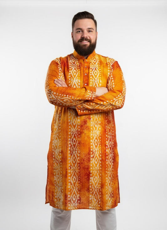 The Breezy Batik - Saffron Sunset Kurta  Set