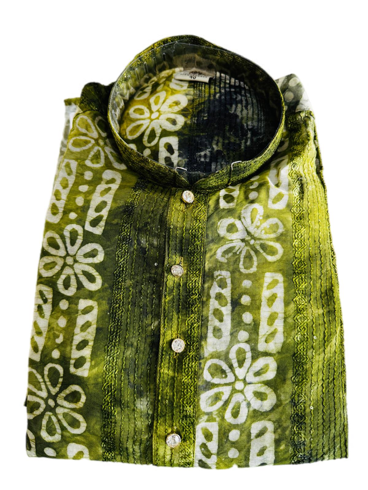 The Breezy Batik - Sage Ripple Kurta  Set