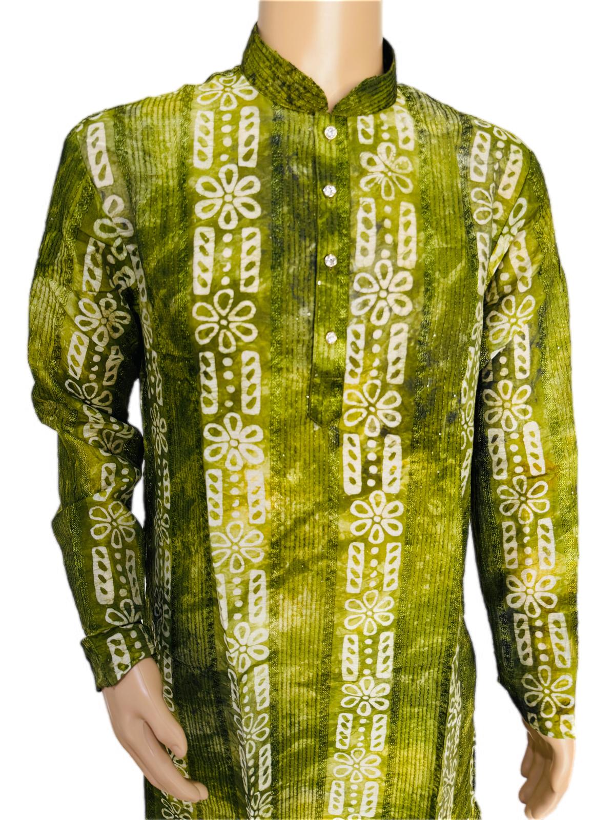The Breezy Batik - Sage Ripple Kurta  Set