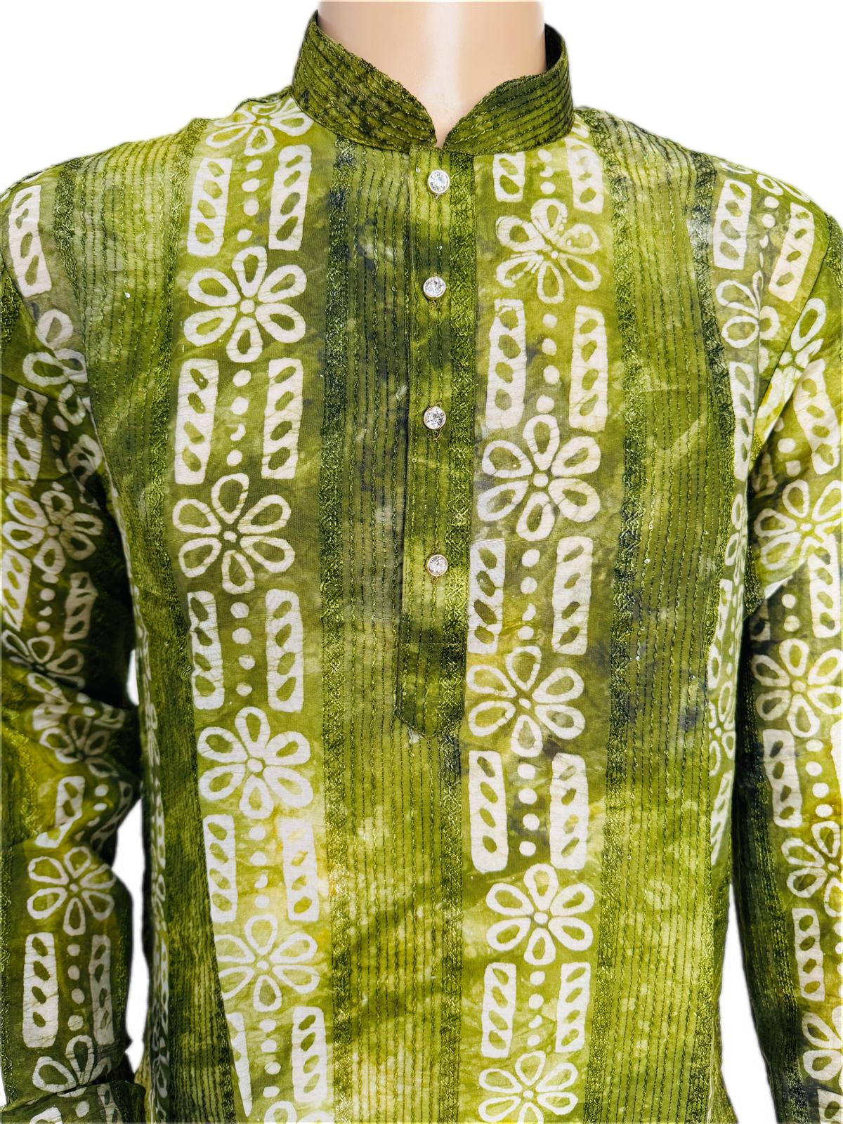 The Breezy Batik - Sage Ripple Kurta  Set