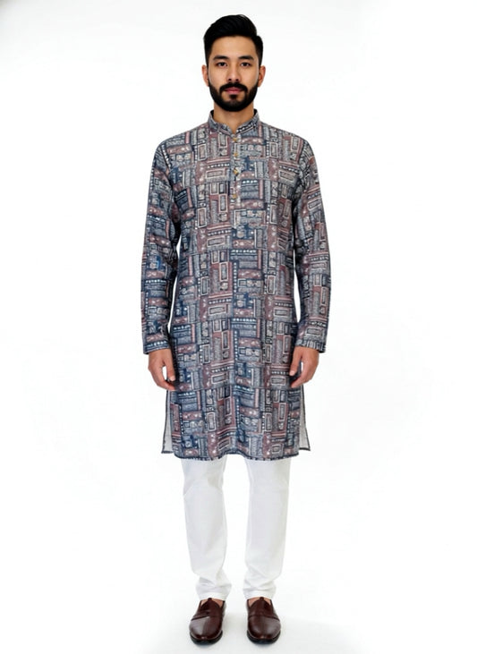 The Graphite Grid – Jacquard Cotton Blend Kurta Set