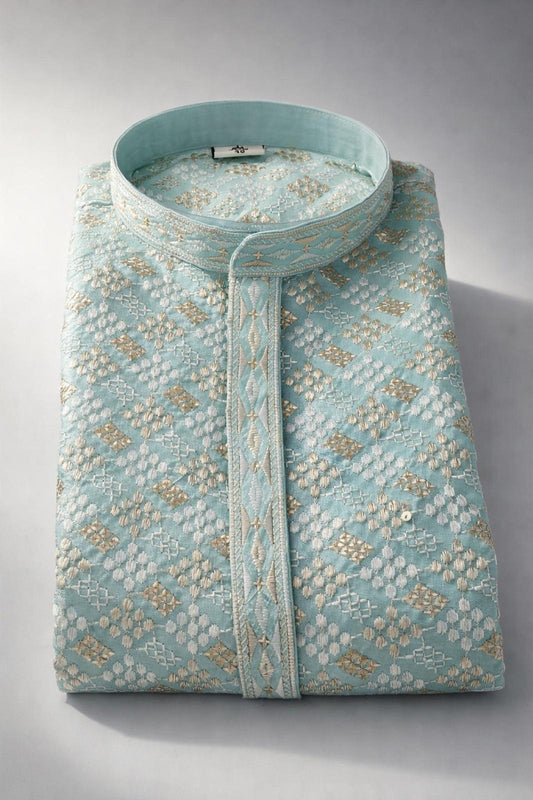 The Serene Sequin – Aqua Mint Kurta Set