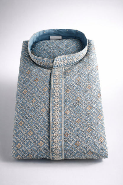 The Serene Sequin – Steel Blue Kurta Set