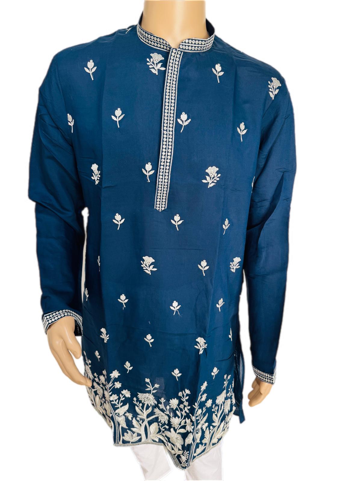 Navy Blue Floral Embroidery Kurta Set