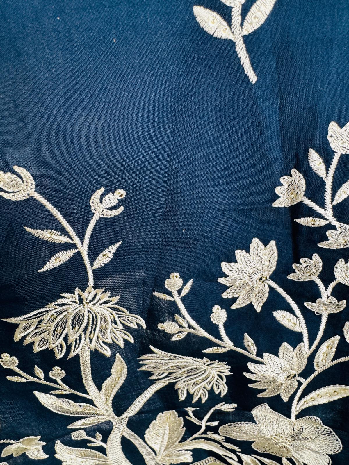 Navy Blue Floral Embroidery Kurta Set