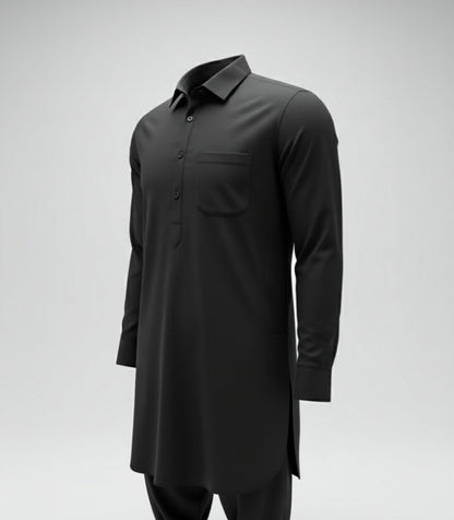 The Classic Pathani Suit – Midnight Black