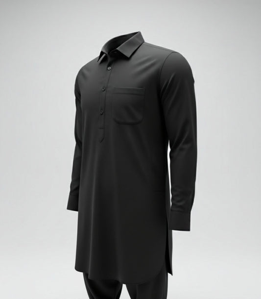 The Classic Pathani Suit – Midnight Black