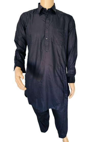 The Classic Pathani Suit – Midnight Black