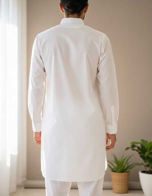 The Classic Pathani Suit – Pristine White