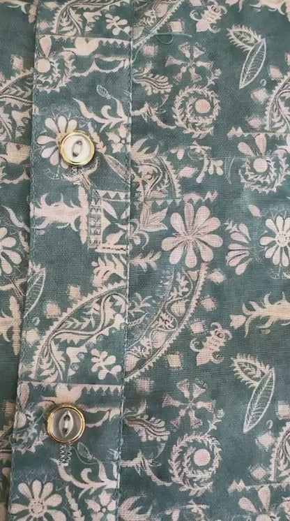 Men's Digital Print Cotton Kurta Set - Turquoise