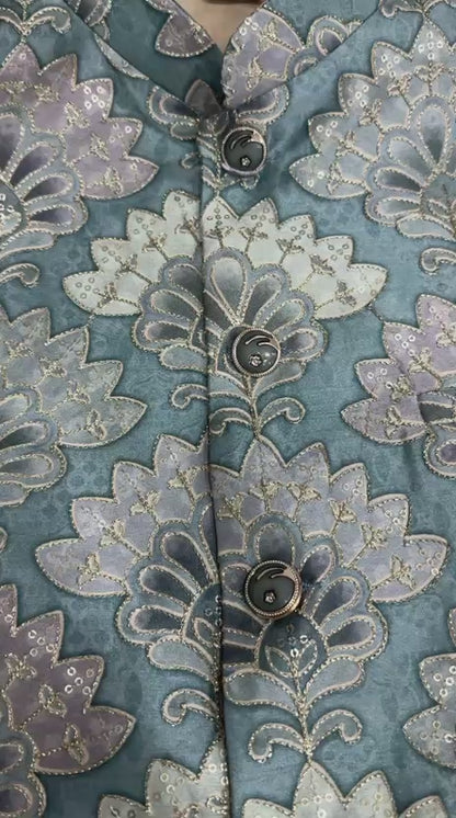 Men's Sequins Koti Jacket - Teal