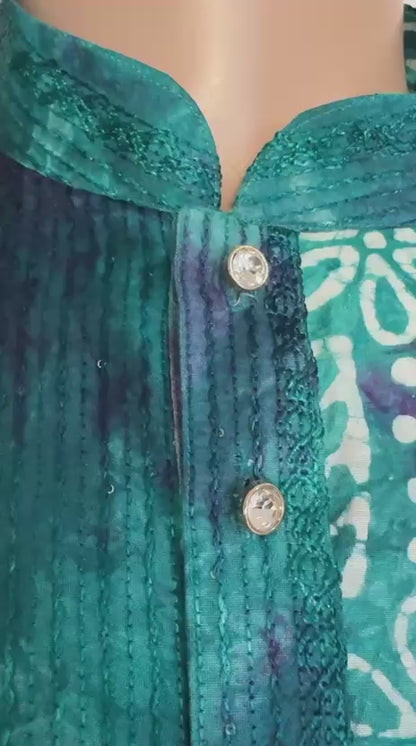 The Breezy Batik - Ocean Teal Kurta  Set