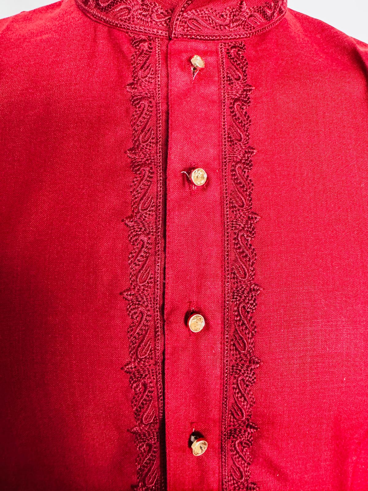 The Zen Minimalist Crimson Red Cotton Kurta Set