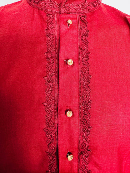 The Zen Minimalist Crimson Red Cotton Kurta Set
