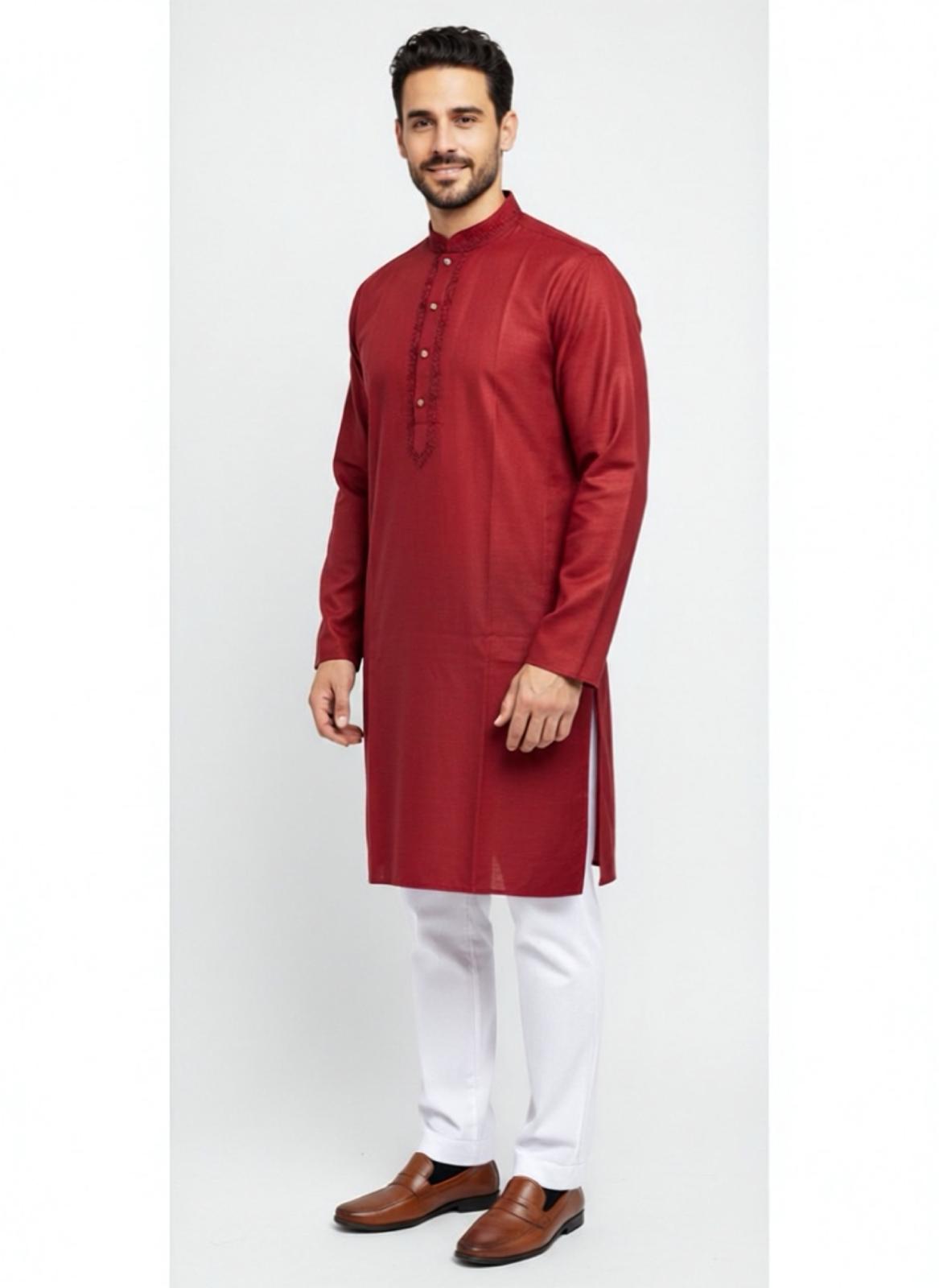 The Zen Minimalist Crimson Red Cotton Kurta Set