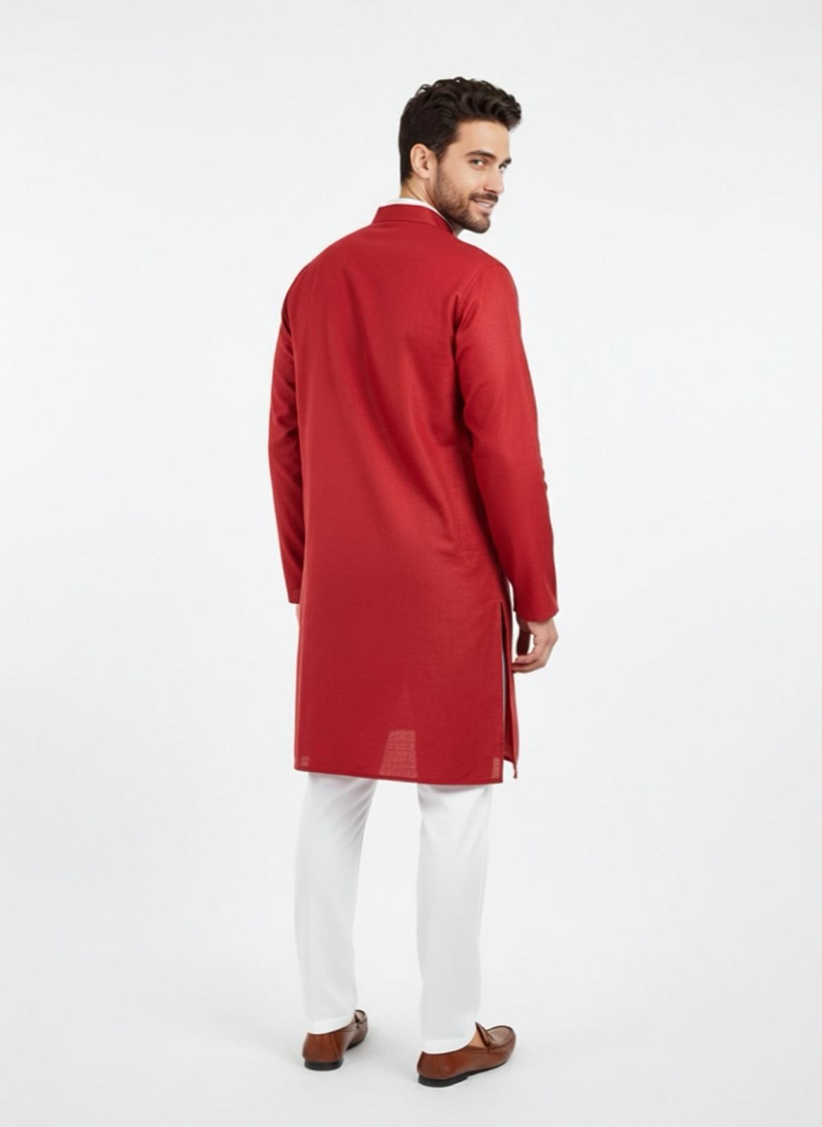 The Zen Minimalist Crimson Red Cotton Kurta Set