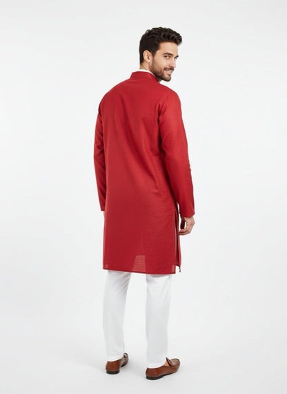 The Zen Minimalist Crimson Red Cotton Kurta Set