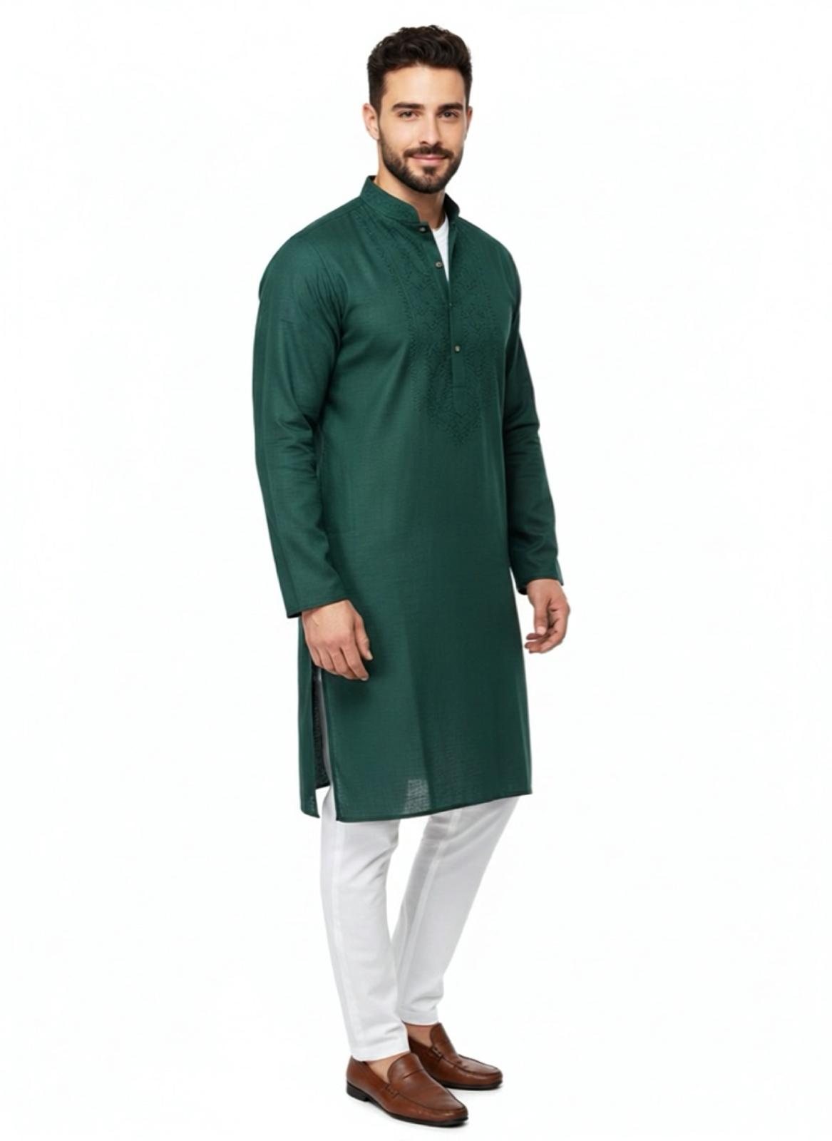 The Zen Minimalist Forest Green Cotton Kurta Set