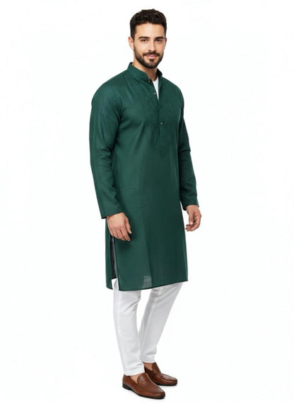 The Zen Minimalist Forest Green Cotton Kurta Set