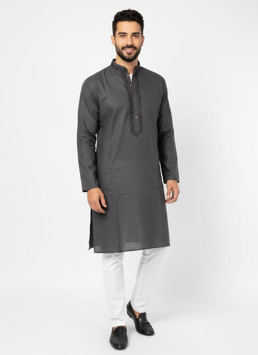 The Zen Minimalist Onyx Black Cotton Kurta Set