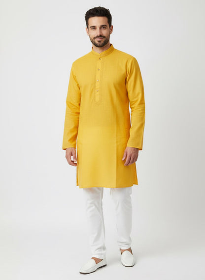 The Zen Minimalist Sunshine Yellow Cotton Kurta Set